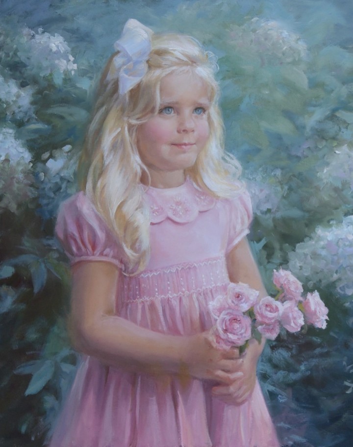 Gorgeous impressionist style portrait by Shari Ford - little girl with roses
