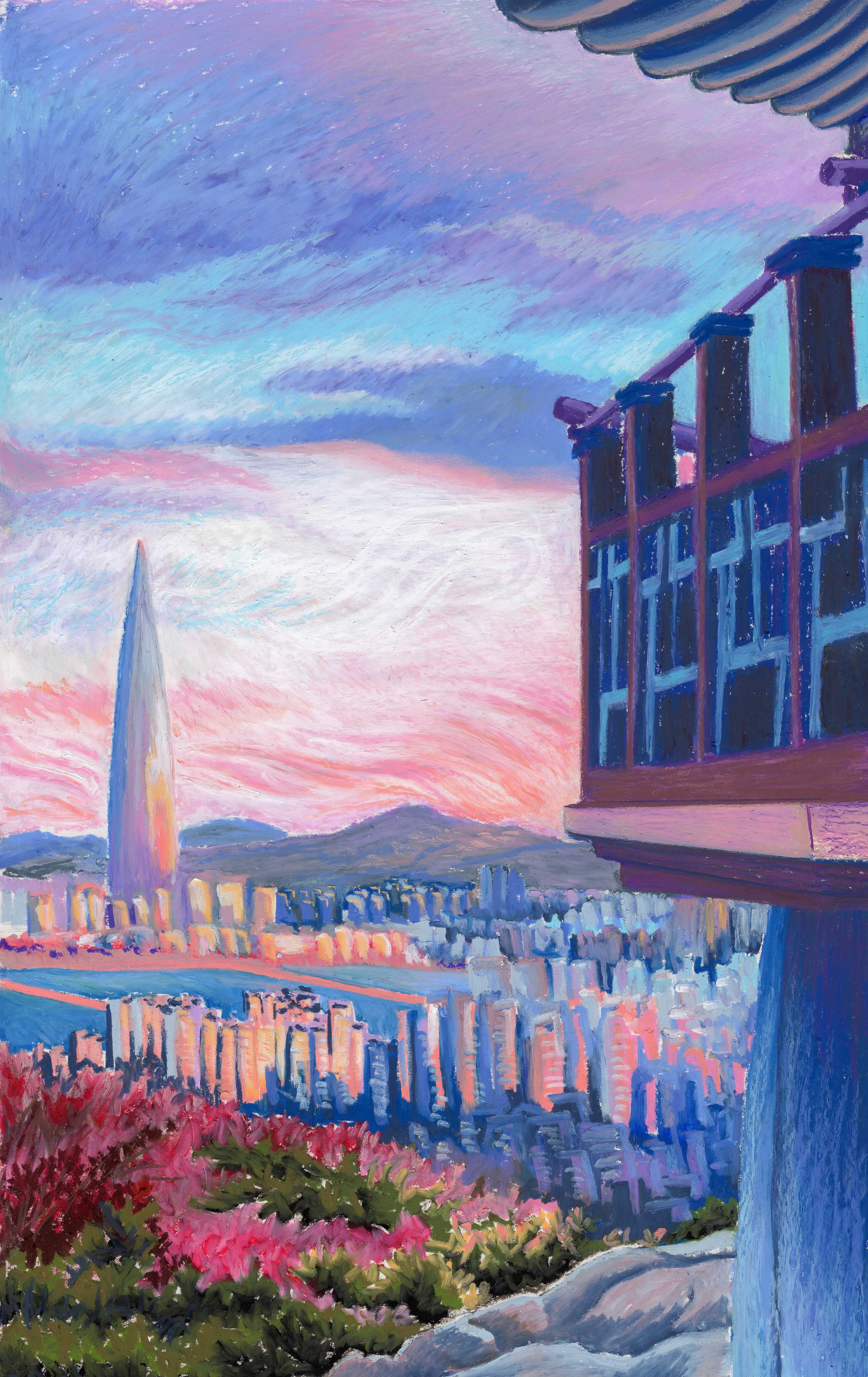 MORNING-CALM-LOTTE-TOWER-OIL-PASTEL-TAHNI-OSTERMAN
