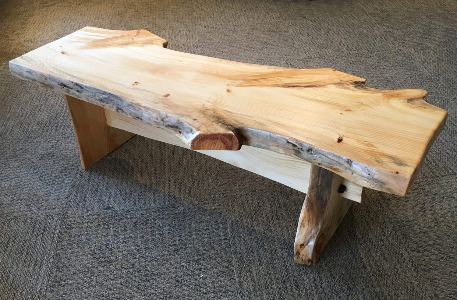 Ash live edge bench with wooden legs - you can see where four branches were growing from the trunk of the tree in this slab