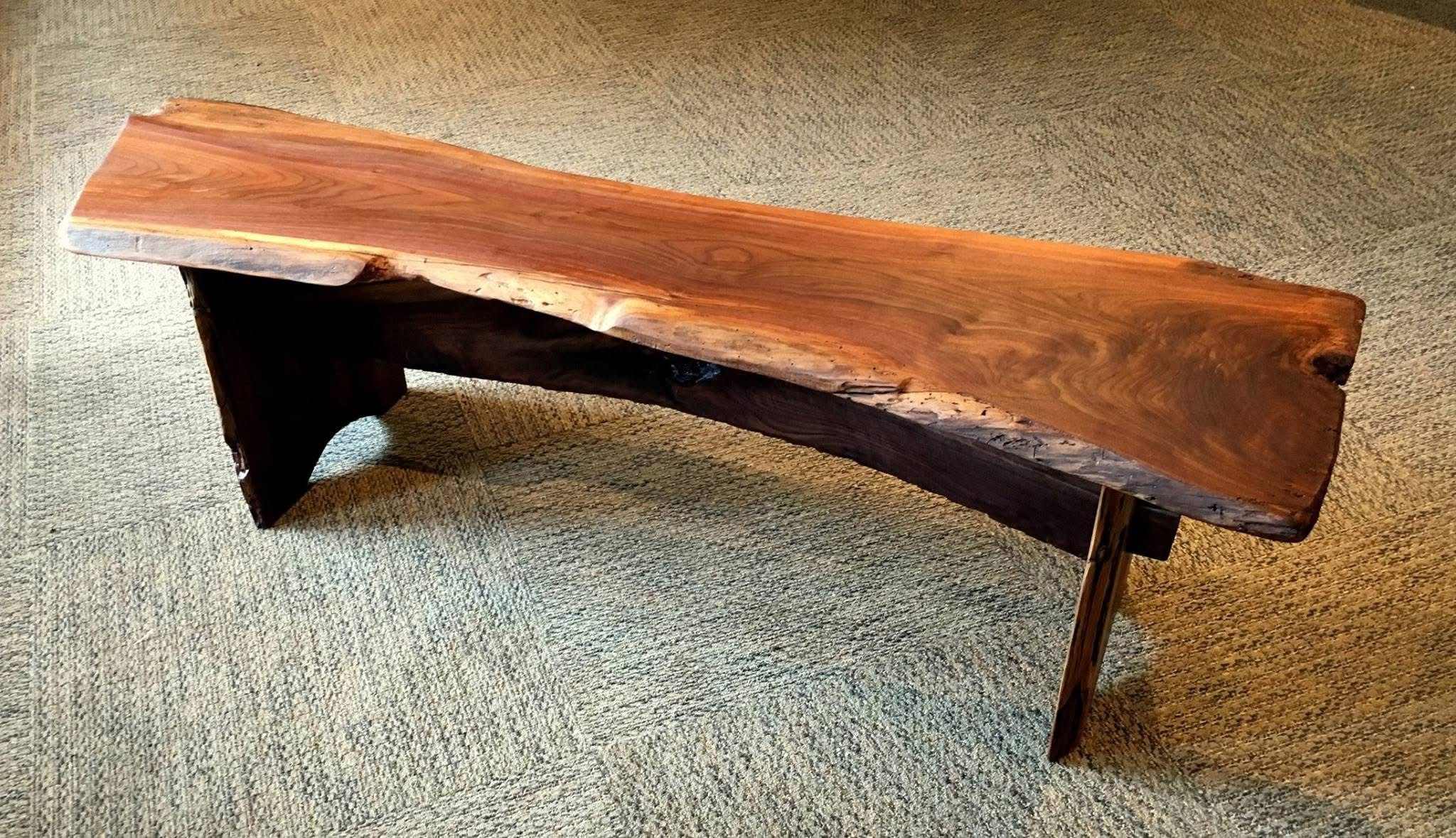black walnut live edge table with wooden legs and crossbar