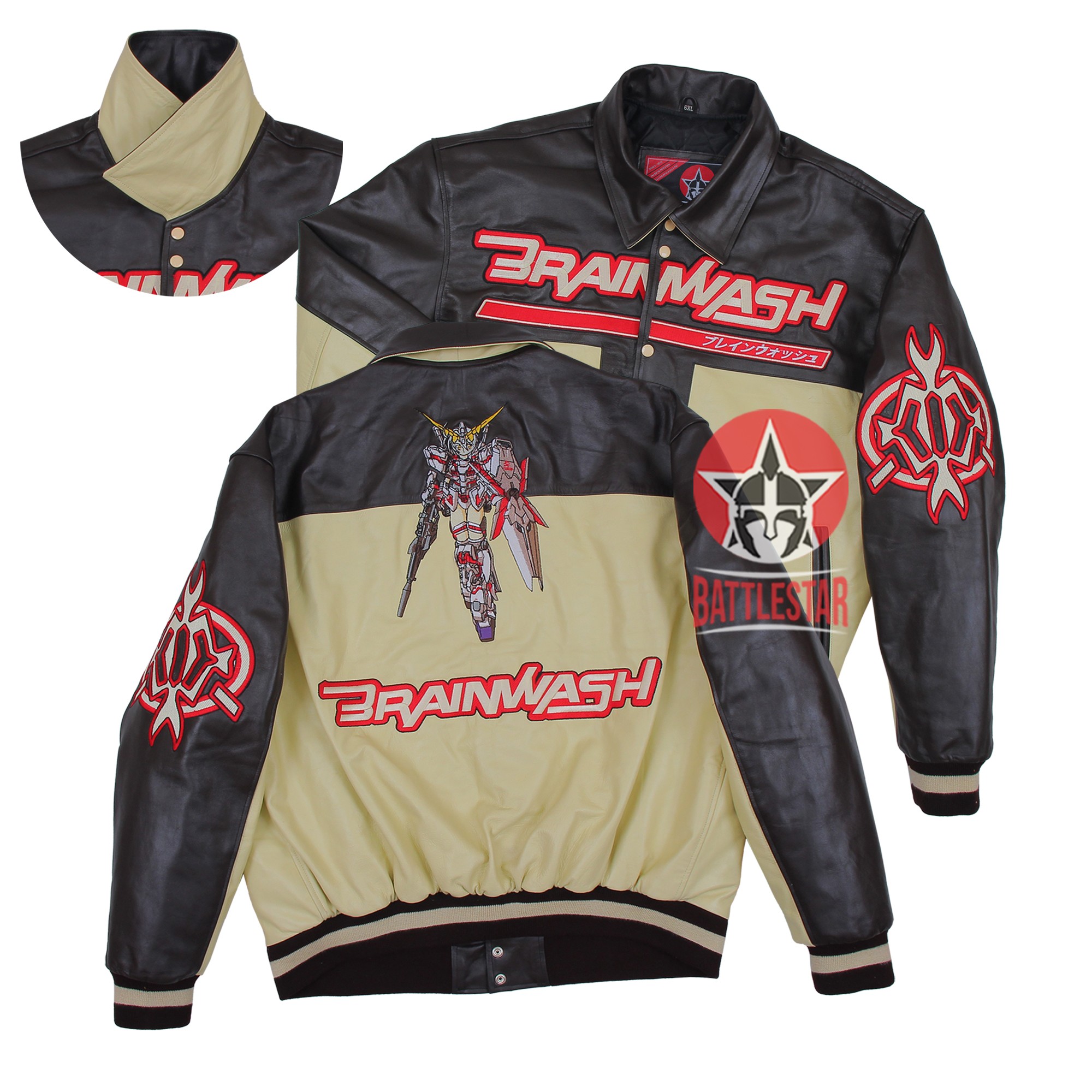 Personalized Full Leather Embroidered Byron Collar Jacket