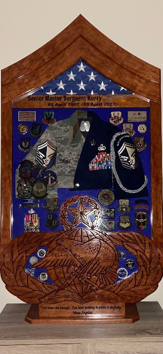 Cherry SMSgt Function Badge Uniform Shadowbox