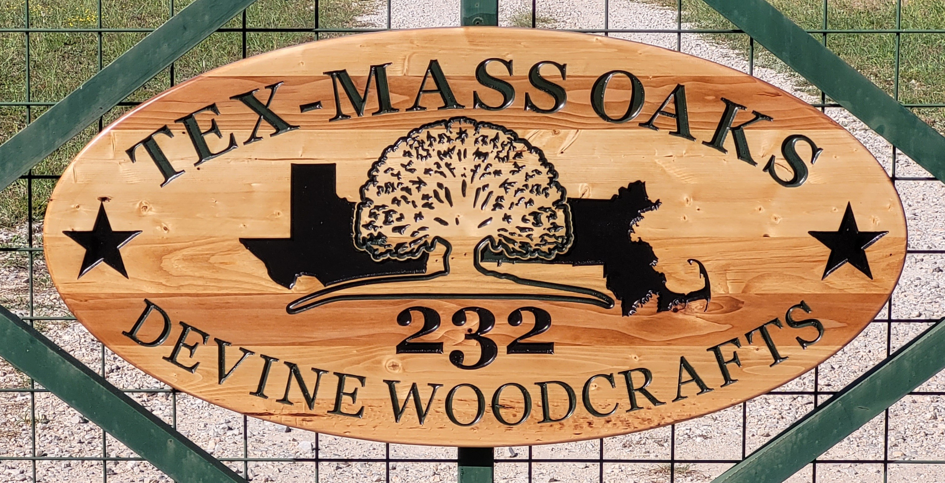 Front Gage sign made of Pine wood, spray painted text, and polyurethane finish