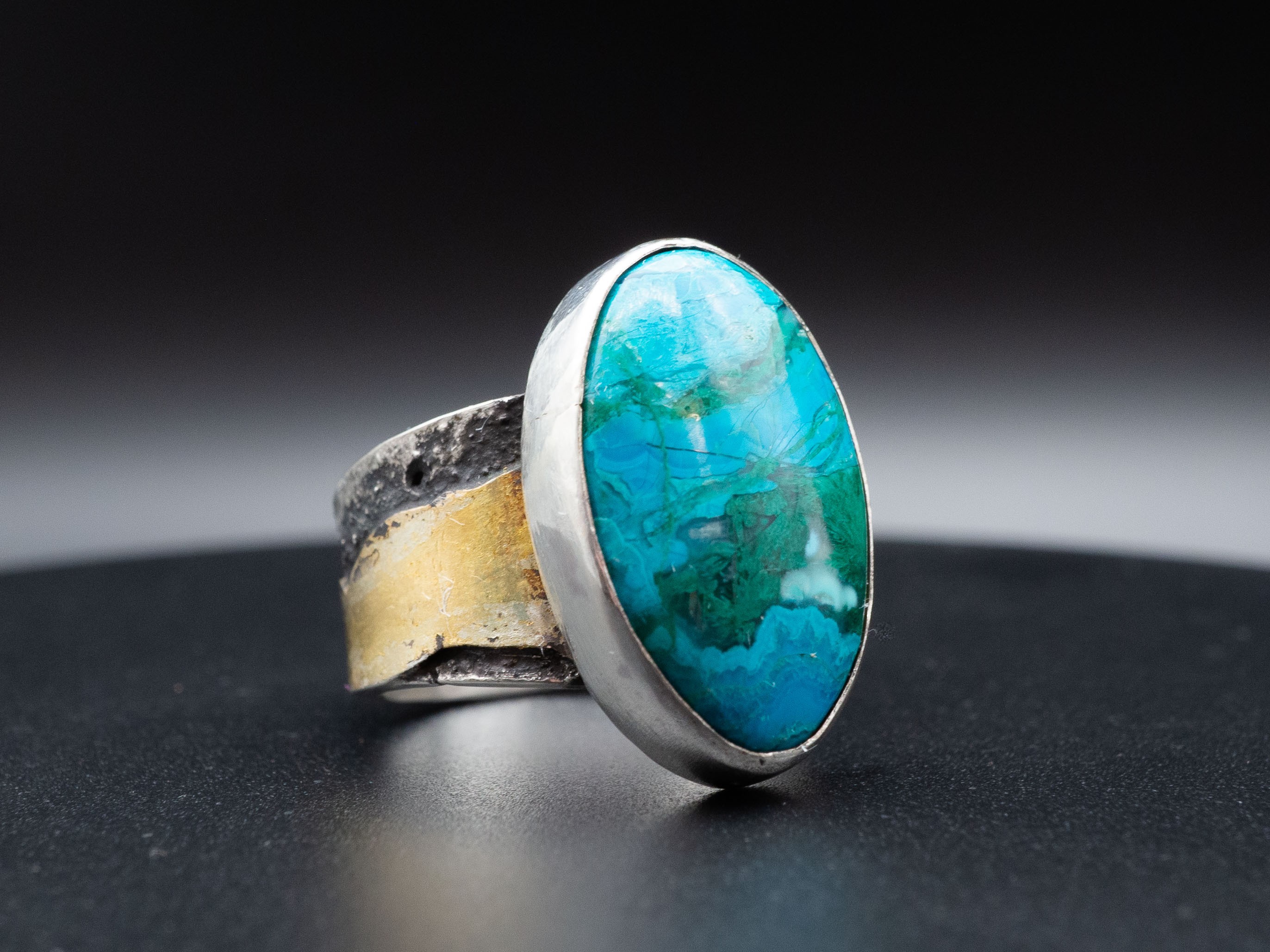 Chrysocolla with Textured Band and Keum Boo Accents