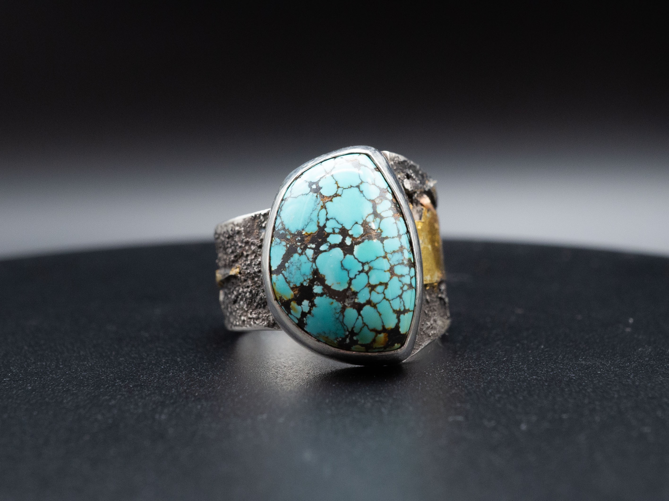 Turquoise Textured Ring with Keum Boo Accents