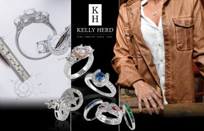 Horizontal Ad - Blonde Woman - Leather Jacket - Sketches - Jewelry