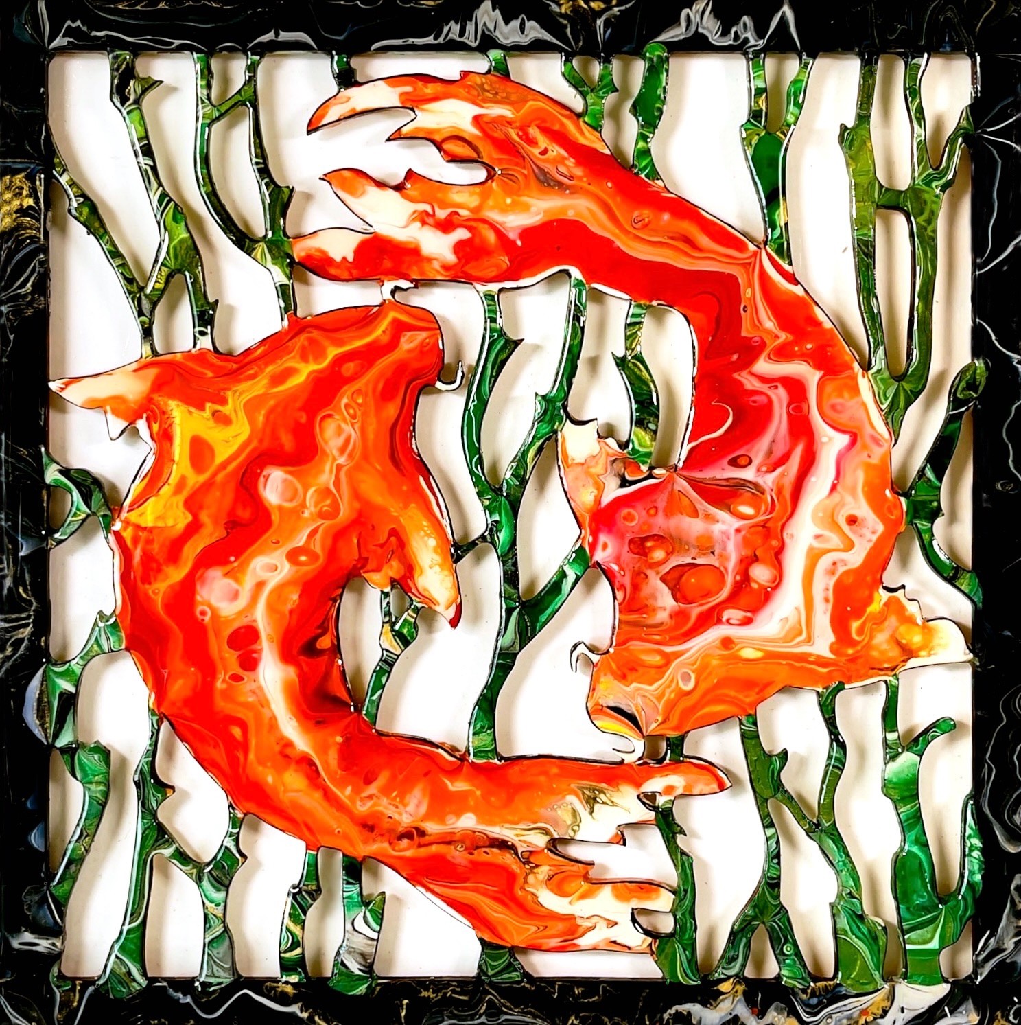 Fish painting, Koi Fish, Ying and Yang Artwork, Koi fish swimming amongst seaweed